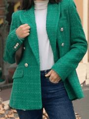 Inrosy blazer carreaux veste tartan femme double boutonnage poches manches longues femme élégant mode vêtements d'extérieur