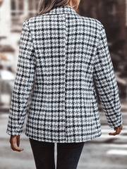 Inrosy blazer veste carreaux double boutonnage poches col revers manches longues femme style tailleur élégant mode automne manteau