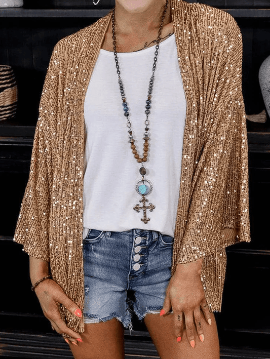 Inrosy blazer veste en brillante paillette manches longues femme mode ample oversized décontracté