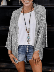 Inrosy blazer veste en brillante paillette manches longues femme mode ample oversized décontracté