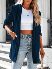 Inrosy mi-longue blazer en velours fendu boutons poches manches longues femme élégant mode décontracté veste