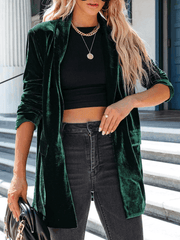 Inrosy mi-longue blazer en velours fendu boutons poches manches longues femme élégant mode décontracté veste