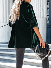 Inrosy mi-longue blazer en velours fendu boutons poches manches longues femme élégant mode décontracté veste