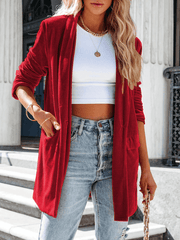 Inrosy mi-longue blazer en velours fendu boutons poches manches longues femme élégant mode décontracté veste