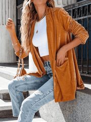 Inrosy mi-longue blazer en velours fendu boutons poches manches longues femme élégant mode décontracté veste