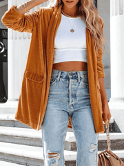 Inrosy mi-longue blazer en velours fendu boutons poches manches longues femme élégant mode décontracté veste