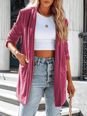 Inrosy mi-longue blazer en velours fendu boutons poches manches longues femme élégant mode décontracté veste