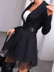 Inrosy mi-longue blazer robe dentelle ceinture manches longues femme élégant mode automne veste