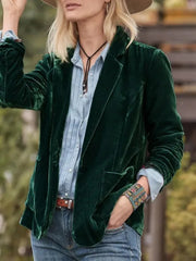 Inrosy blazer velours vintage boutonnage poches col revers femme casual élégant mode décontracté veste