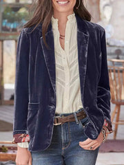 Inrosy blazer velours vintage boutonnage poches col revers femme casual élégant mode décontracté veste