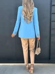 Inrosy blazer de bureau unicolore double boutonnage col revers manches longues femme casual mode décontracté veste