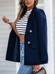 Inrosy blazer de bureau unicolore double boutonnage col revers manches longues femme casual mode décontracté veste