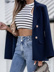 Inrosy blazer de bureau unicolore double boutonnage col revers manches longues femme casual mode décontracté veste