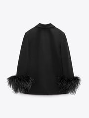 Inrosy blazer boutons poches col revers plume manches longues femme élégant simple mode décontracté veste