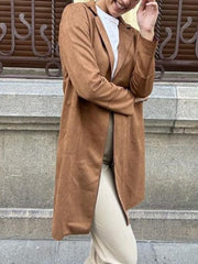 Inrosy mi-longue blazer suedine poches col revers manches longues femme casual élégant décontracté veste manteau