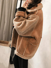 Inrosy manteau aviateur peau de mouton chic hiver femme perfecto veste