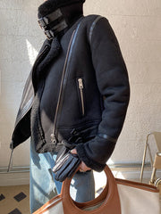 Inrosy manteau aviateur suedine fermeture éclair ceinture col revers femme veste style boyfriend