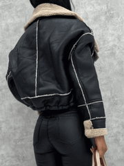 Inrosy perfecto court veste aviateur simili cuir peau de mouton polaire poches col revers manches longues femme mode bombardier