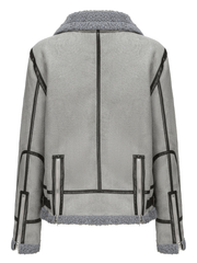 Inrosy manteau aviateur suedine peau de mouton polaire chunky buckle fermeture éclair col revers femme style boyfriend oversized