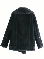 Inrosy manteau aviateur doublé polaire ceinture fermeture éclair col revers femme chaud et élégant oversized décontracté hiver veste