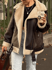 Inrosy mi-longue manteau aviateur simili cuir ceinture col revers femme décontracté bombardier aviateur veste