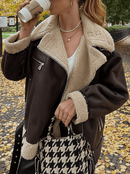 Inrosy mi-longue manteau aviateur simili cuir ceinture col revers femme décontracté bombardier aviateur veste