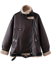 Inrosy mi-longue manteau aviateur simili cuir ceinture col revers femme décontracté bombardier aviateur veste