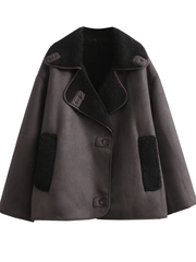 Inrosy manteau aviateur simili cuir doublé polaire boutons poches col revers manches longues femme mode décontracté veste