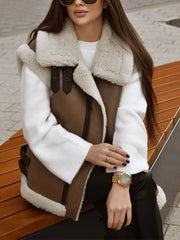 Inrosy veste sans manches doublé polaire molleton suedine poches ceinture chunky buckle col revers femme décontracté gilet