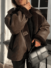 Inrosy manteau aviateur boutonnage poches col revers manches longues femme mode ample décontracté veste