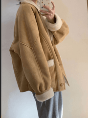 Inrosy manteau aviateur suedine boutonnage poches col revers manches longues femme mode décontracté hiver veste