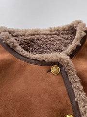 Inrosy veste femme suedine polaire boutonnage col rond manches longues femme mode décontracté hiver manteau