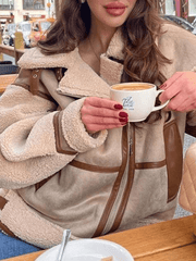 Inrosy manteau aviateur suedine poches ceinture fermeture éclair col revers manches longues femme mode décontracté hiver veste