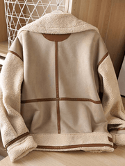 Inrosy manteau aviateur suedine poches ceinture fermeture éclair col revers manches longues femme mode décontracté hiver veste