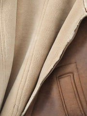 Inrosy manteau aviateur simili cuir avec polaire chunky buckle col revers manches longues femme style boyfriend vintage veste