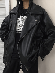 Inrosy perfecto vestes simili cuir poches fermeture éclair col revers manches longues femme oversized vintage décontracté style motard