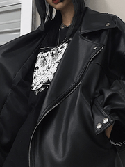 Inrosy perfecto vestes simili cuir poches fermeture éclair col revers manches longues femme oversized vintage décontracté style motard