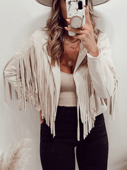 Inrosy court veste en suedine frange col revers manches longues femme mode décontracté style boyfriend