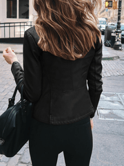 Inrosy court perfecto en simili cuir col montant manches longues femme élégant mode décontracté veste automne