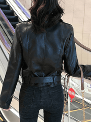 Inrosy court perfecto femme simili cuir ceinture fermeture éclair col revers manches longues femme mode décontracté veste motard