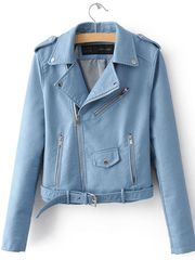 Inrosy court perfecto femme simili cuir ceinture fermeture éclair col revers manches longues femme mode décontracté veste motard
