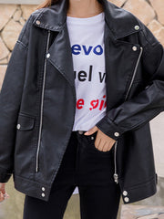 Inrosy perfecto en simili cuir boutons fermeture éclair manches longues femme style boyfriend oversized décontracté automne veste noir