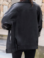 Inrosy perfecto en simili cuir boutons fermeture éclair manches longues femme style boyfriend oversized décontracté automne veste noir