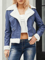 Inrosy court perfecto femme simili cuir polaire poches fermeture éclair découpe v manches longues femme mode décontracté veste