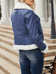 Inrosy court perfecto femme simili cuir polaire poches fermeture éclair découpe v manches longues femme mode décontracté veste