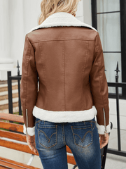 Inrosy court perfecto femme simili cuir polaire poches fermeture éclair découpe v manches longues femme mode décontracté veste