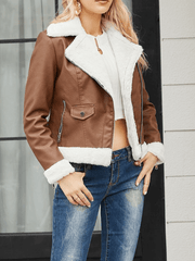 Inrosy court perfecto femme simili cuir polaire poches fermeture éclair découpe v manches longues femme mode décontracté veste