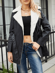 Inrosy mi-longue perfecto femme cuir intérieur fourrure ceinture chunky buckle femme décontracté manteau hiver