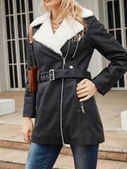 Inrosy mi-longue perfecto femme cuir intérieur fourrure ceinture chunky buckle femme décontracté manteau hiver