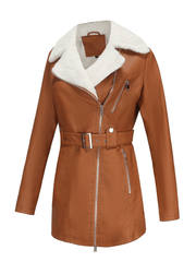 Inrosy mi-longue perfecto femme cuir intérieur fourrure ceinture chunky buckle femme décontracté manteau hiver